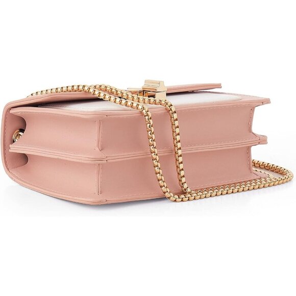 Women Pink Imported Faux Leather Twist Lock Crossbody Designer Shoulder Handbags - Picture 5 of 9